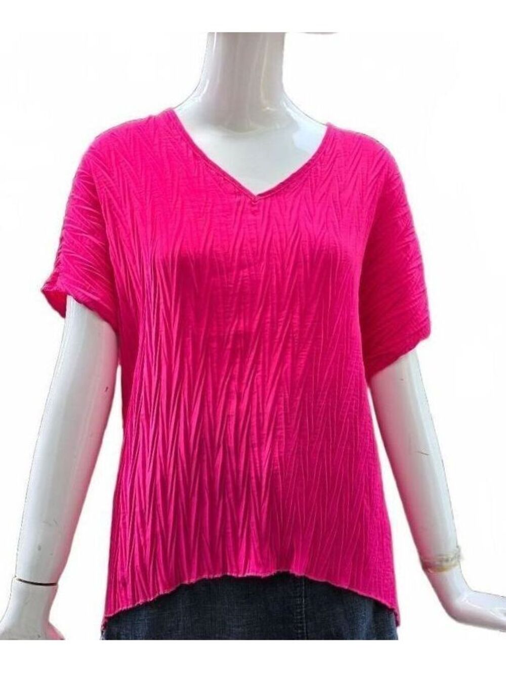 Made In Italy Magenta V-Neck Short Sleeve Relaxed Fit Top Small